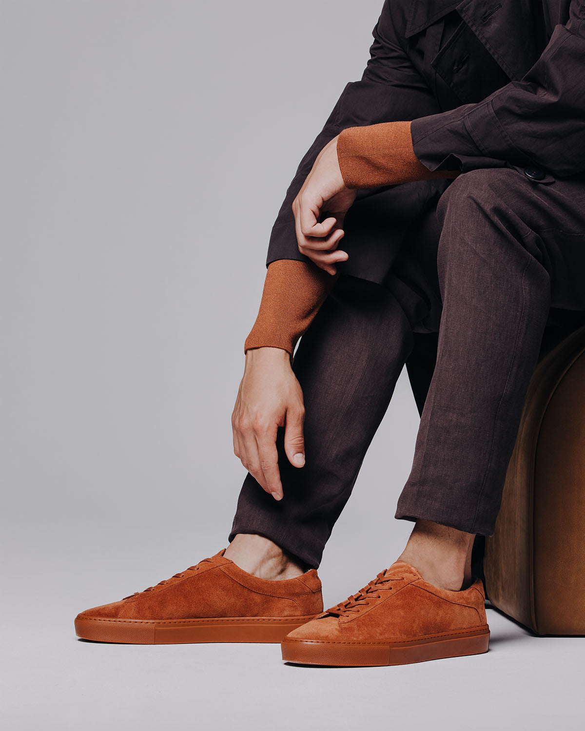Men's Orange Low-top Suede Sneakers, Capri in Butternut