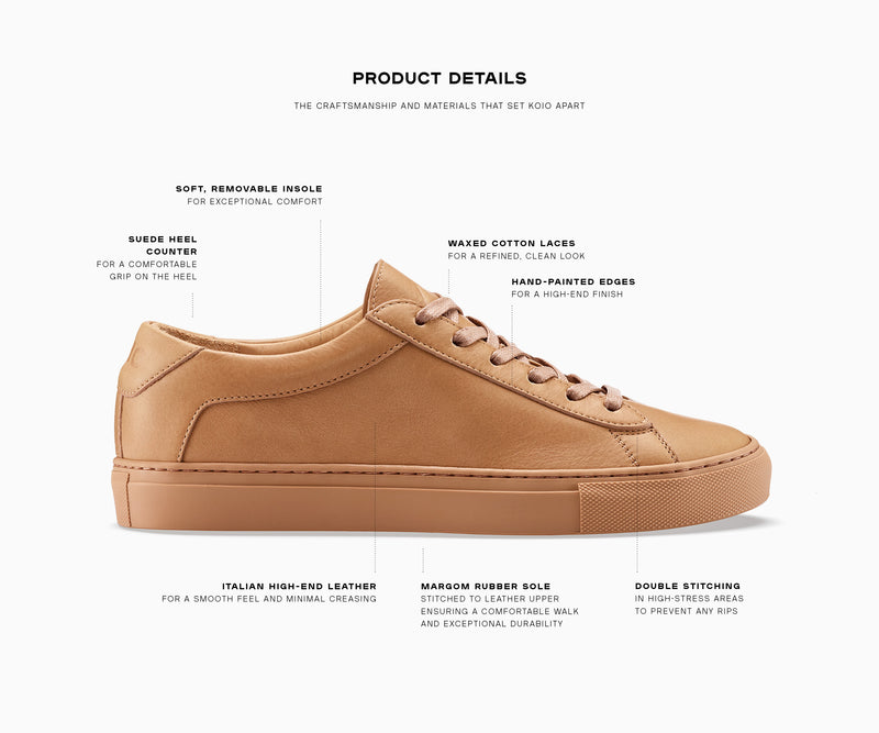 Men's Low Top Leather Sneaker in Brown | Capri Sahara | KOIO