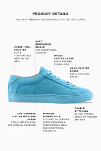 Women's Low Top Suede Sneaker in Blue | Capri Turquoise | KOIO